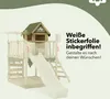 A wooden playground structure with a slide, swing, and a small house. Produktbild-Vorschau