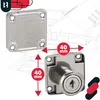 A product shot of a lock mechanism and its plate, overlaid on a blueprint and architectural sketch of a house. Anteprima dell’immagine prodotto