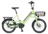 A light green electric bicycle with a front basket and rear rack, shown against a white background. Produktbild-Vorschau