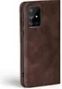 A close-up side view of a brown leather flip case for a smartphone. Produktbild-Vorschau