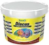 A white bucket of Tetra Discus fish food with a yellow label featuring images of discus fish and text. Produktbild-Vorschau