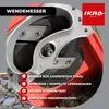 Close-up view of the cutting mechanism of a garden shredder, highlighting the blades and featuring text overlays describing product features. Anteprima dell’immagine prodotto