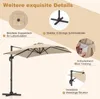 A diagram highlighting the features of a cantilever umbrella. Podgląd zdjęcia produktu