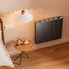 A modern bedroom corner with a radiator, side table, and lamp. Produktbild-Vorschau