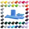 A collage of various colored fabric cuffs, with a central display of blue cuffs. Produktbild-Vorschau