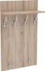 A wooden coat rack with a shelf and several silver hooks against a white background. Voir les images du produit