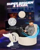 A man sitting on a large beanbag chair in a dimly lit room with gaming setups in the background. Produktbild-Vorschau