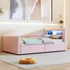 A pink upholstered bed with storage drawers and a headboard with LED lighting, set in a child's bedroom. Náhľad obrázku produktu