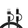 A black multi-charger cable with USB-C and Lightning connectors is shown against a white background. Produktbild-Vorschau