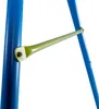 Close-up of a blue metal pole with a green support bar attached by a white bracket and screw. Produktbild-Vorschau