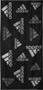 A black towel with multiple white Adidas logos scattered across it. Produktbild-Vorschau