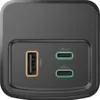 Close-up view of the ports on a black power bank. Produktbild-Vorschau