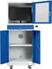 A mobile industrial PC cabinet with a monitor, drawer, and two doors. Produktbild-Vorschau