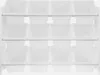 A white storage shelf unit with 12 white bins, viewed from the front. Produktbild-Vorschau