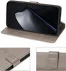 A collage of images showing a gray flip cover wallet case for a Xiaomi 15T phone. Produktbild-Vorschau