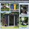 A collage of images showcasing different uses and features of a garden shed. Produktbild-Vorschau