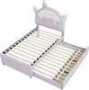 A purple unicorn-themed bed with a pull-out trundle bed, shown from a diagonal angle against a white background. Produktbild-Vorschau