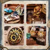A collage of four close-up images showcasing miniature bookshop and travel-themed items. Náhled obrázku produktu