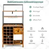 A multi-functional storage shelf unit with various compartments for wine, drawers, and open shelves, presented with labels and icons indicating its uses. Podgląd zdjęcia produktu