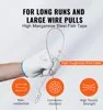 A gloved hand holding a fish tape with feature callouts. Produktbild-Vorschau