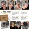 Collage, die eine Frau mit grauem Haaraufsatz aus verschiedenen Blickwinkeln, Produktverpackung und Vorher-Nachher-Ansichten von Haarausdünnung zeigt Náhled obrázku produktu
