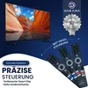 A television and several remote controls are displayed with marketing text and a brand logo. Produktbild-Vorschau