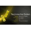 Two yellow batteries are shown with technical specifications listed next to them. Produktbild-Vorschau
