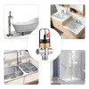 A collage of bathroom and kitchen fixtures, with a central close-up of a thermostatic mixing valve. Náhled obrázku produktu