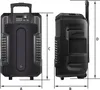 Front and side views of a portable speaker with dimensions indicated by letters A, B, C, and D. Produktbild-Vorschau