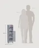 A small cabinet is shown next to silhouettes of two people to indicate its size. Dimensions are provided for the cabinet and the people. Podgląd zdjęcia produktu
