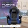 A gaming chair is shown in a room with blurred background elements like screens and wall art. Produktbild-Vorschau