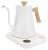 A white electric gooseneck kettle with a wooden handle and lid sits on its charging base. Náhľad obrázku produktu