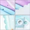 Collage of close-up shots of fabric curtains with star patterns and lace trim. Náhled obrázku produktu