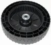 A black wheel with a metal bearing in the center, isolated on a white background. Produktbild-Vorschau