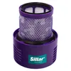 A purple vacuum cleaner filter with a white mesh inner and a teal logo on the side. Produktbild-Vorschau