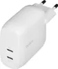 A white Belkin dual USB-C charger is shown from a diagonal angle against a white background. Produktbild-Vorschau