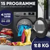 A Bomann heat pump dryer with its door open, showing laundry inside and a pile of laundry next to it. Text overlays highlight features. Produktbild-Vorschau
