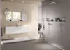 A modern bathroom with a wooden wall and a tiled shower area. Produktbild-Vorschau