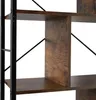A close-up view of a wooden shelf unit with black metal supports. Produktbild-Vorschau