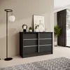 Kommode 120 cm Schwarz mit 2 Schiebetüren 
Maße:
•	Breite: 121 cm
•	Höhe: 85 cm
•	Tiefe: 43,5 cm Produktbild-Vorschau