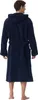 A man wearing a navy blue hooded robe, viewed from the back. Produktbild-Vorschau