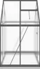 A front view of a greenhouse with a gray frame and clear panels, set against a white background. Voir les images du produit