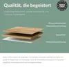 Diagram showing the layered construction of a furniture material, with text explaining its quality and features. Produktbild-Vorschau