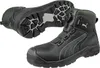 A pair of black Puma safety boots, one shown from the side and the other from the sole. Produktbild-Vorschau