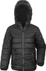 A black padded jacket with a hood, shown front-on against a white background. Produktbild-Vorschau