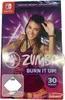 The image shows the front packaging of the Nintendo Switch game 'Zumba - Burn it up!'. It features a woman dancing, the game title, and various logos and text. Produktbild-Vorschau