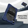 A dark blue tablet case with a stand and ring holder is shown on a set of stairs. Voir les images du produit
