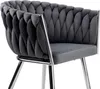 A close-up view of a gray velvet chair with a braided design and chrome legs. Anteprima dell’immagine prodotto