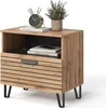 A wooden nightstand with a drawer and an open shelf, displayed against a white background. Anteprima dell’immagine prodotto