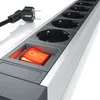 A close-up, angled shot of a power strip with a red illuminated switch. Voir les images du produit